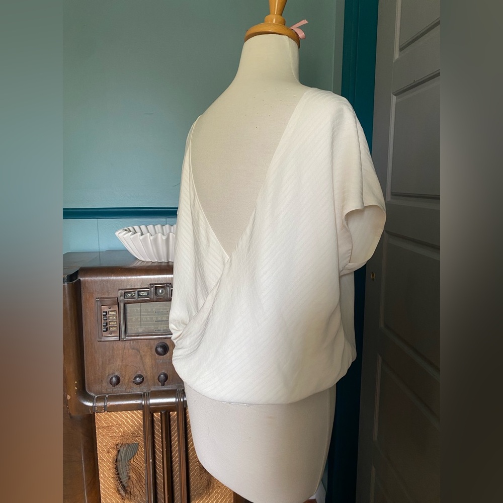 Anthropologie White Draped Surplice Back Blouse